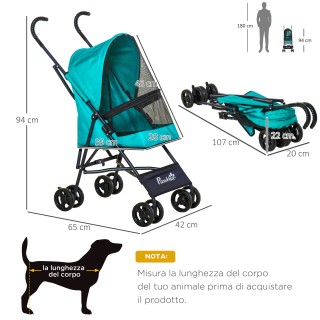 Πτυσσόμενο Καρότσι Μεταφοράς Κατοικιδίου 65 x 42 x 94 cm PawHut D00...