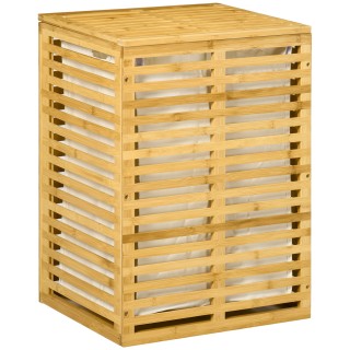 Καλάθι ρούχων HOMCOM Bamboo με καπάκι και αφαιρούμενη και πλενόμενη...