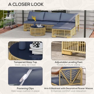 Σετ σαλονιού Outsunny Garden Rattan με αρθρωτό καναπέ, μαξιλάρια κα...