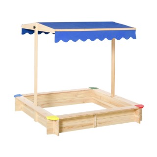 Ξύλινη Τετράγωνη Αμμοδόχος με Οροφή Σκίασης 120 x 120 x 120 cm Outs...