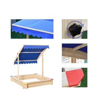 Ξύλινη Τετράγωνη Αμμοδόχος με Οροφή Σκίασης 120 x 120 x 120 cm Outs...