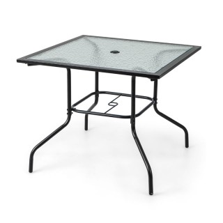 Τετράγωνο Μεταλλικό Τραπέζι Εξωτερικού Χώρου με Γυάλινη Επιφάνεια 8...