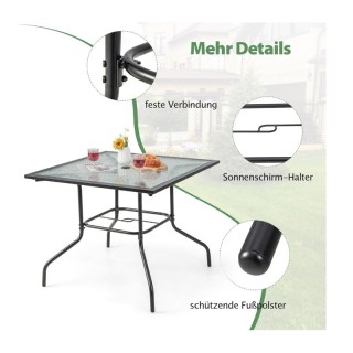 Τετράγωνο Μεταλλικό Τραπέζι Εξωτερικού Χώρου με Γυάλινη Επιφάνεια 8...