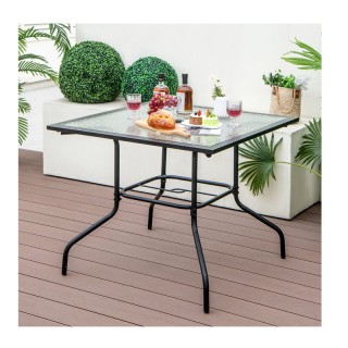 Τετράγωνο Μεταλλικό Τραπέζι Εξωτερικού Χώρου με Γυάλινη Επιφάνεια 8...