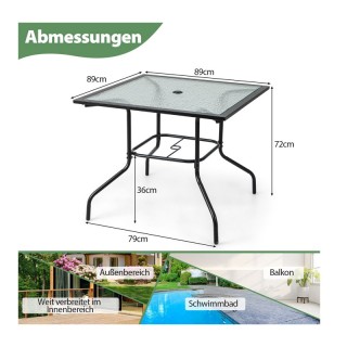 Τετράγωνο Μεταλλικό Τραπέζι Εξωτερικού Χώρου με Γυάλινη Επιφάνεια 8...