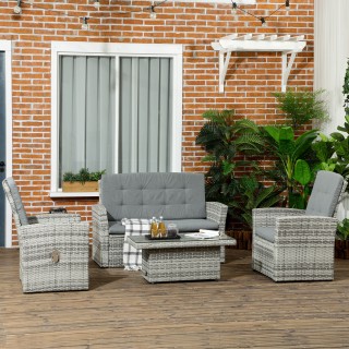 Outsunny 4τμχ Γκρι Rattan Σετ Κήπου με Τραπέζι ρυθμιζόμενου ύψους, ... Outsunny 4τμχ Γκρι Rattan Σετ Κήπου με Τραπέζι ρυθμιζόμενου ύψους, ...