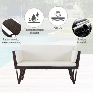 Outsunny 2θέσιος καναπές κήπου που μετατρέπεται σε PE Rattan Lounge...