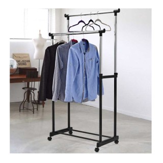 Τροχήλατη Διπλή Μεταλλική Κρεμάστρα Ρούχων Δαπέδου 80 x 40 x 90-165...