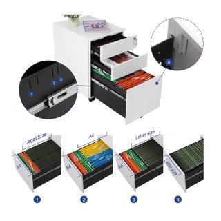 Τροχήλατη Μεταλλική Συρταριέρα Γραφείου με 3 Συρτάρια 52 x 39 x 60 ...