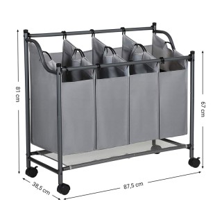 Τροχήλατο Καλάθι Απλύτων με 4 Χώρους Χρώματος Γκρι Songmics LSF005GS