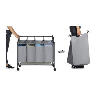 Τροχήλατο Καλάθι Απλύτων με 4 Χώρους Χρώματος Γκρι Songmics LSF005GS Τροχήλατο Καλάθι Απλύτων με 4 Χώρους Χρώματος Γκρι Songmics LSF005GS