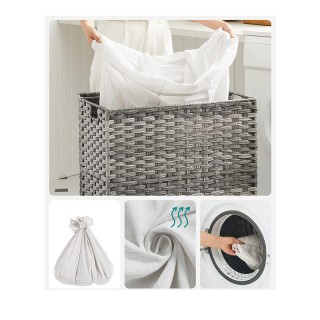 Τροχήλατο Πτυσσόμενο Καλάθι Απλύτων από Ρατάν με 3 Χώρους 66 x 35 x...