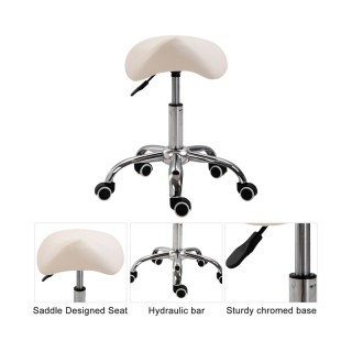 Τροχήλατο Σκαμπό με Ρυθμιζόμενο Ύψος 49-61 cm Χρώματος Μπεζ HOMCOM ... Τροχήλατο Σκαμπό με Ρυθμιζόμενο Ύψος 49-61 cm Χρώματος Μπεζ HOMCOM ...