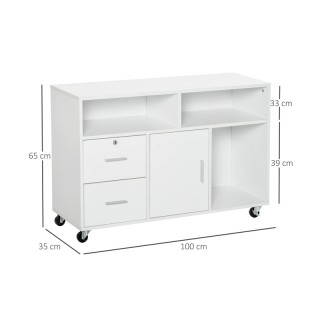 Τροχήλατο Ξύλινο Έπιπλο Γραφείου με 1 Ντουλάπι 3 Ράφια και 2 Συρτάρ...