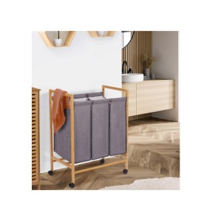 Τροχήλατο Καλάθι Απλύτων από Μπαμπού με 3 Υφασμάτινες Τσάντες Idomy... Τροχήλατο Καλάθι Απλύτων από Μπαμπού με 3 Υφασμάτινες Τσάντες Idomy...