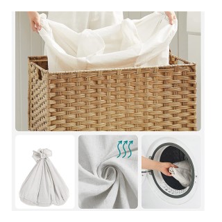 Τροχήλατο Πτυσσόμενο Καλάθι Απλύτων από Ρατάν με 3 Χώρους 66 x 35 x...