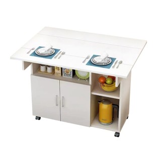 Τροχήλατο Ξύλινο Τραπέζι Κουζίνας με 1 Ντουλάπι και 3 Ράφια 80 x 70...