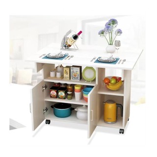 Τροχήλατο Ξύλινο Τραπέζι Κουζίνας με 1 Ντουλάπι και 3 Ράφια 80 x 70... Τροχήλατο Ξύλινο Τραπέζι Κουζίνας με 1 Ντουλάπι και 3 Ράφια 80 x 70...