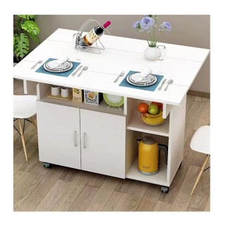 Τροχήλατο Ξύλινο Τραπέζι Κουζίνας με 1 Ντουλάπι και 3 Ράφια 80 x 70...