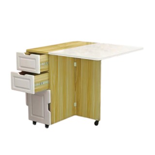 Τροχήλατο Ξύλινο Πτυσσόμενο Τραπέζι Κουζίνας με 1 Ντουλάπι και 2 Συ...