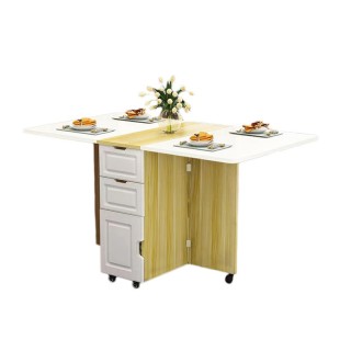 Τροχήλατο Ξύλινο Πτυσσόμενο Τραπέζι Κουζίνας με 1 Ντουλάπι και 2 Συ...