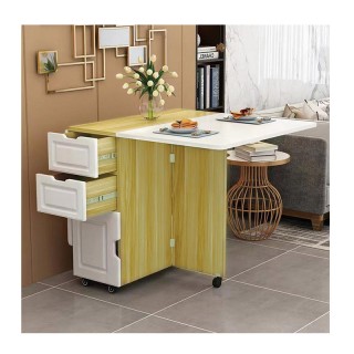 Τροχήλατο Ξύλινο Πτυσσόμενο Τραπέζι Κουζίνας με 1 Ντουλάπι και 2 Συ...