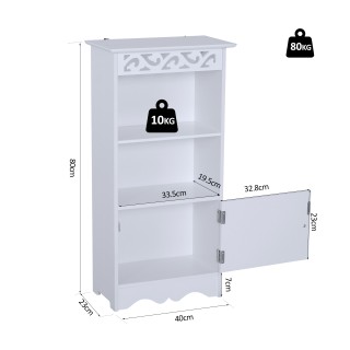 Ντουλάπα δαπέδου Homcom για μπάνιο σε ξύλο με λευκή φλοράλ διακόσμη...