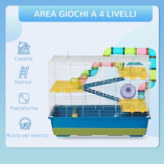 PawHut Κλουβί χάμστερ 4 επιπέδων με ρόδα, σπίτι και σωλήνες, σε ατσ...