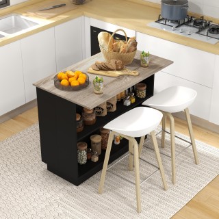 HOMCOM Kitchen Island με 2 ανοιχτά ράφια και 2 ντουλάπια, σε MDF, 1...