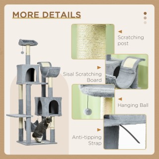 PawHut Cat Tree με αιώρα, κρεβάτι και 2 σπίτια, σε μοριοσανίδα και ...