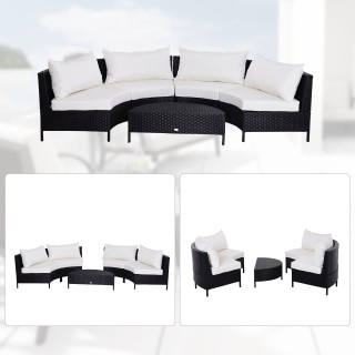 Έπιπλα κήπου Outsunny σε μαύρο ρατάν με λευκά μαξιλάρια, σετ 5 τεμα...