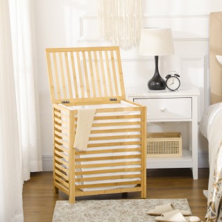 Καλάθι πλυντηρίου ρούχων HOMCOM από μπαμπού και ύφασμα, με καπάκι κ...