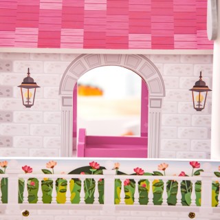 HOMCOM Ξύλινο κουκλόσπιτο 3 ορόφων με σκάλες και αξεσουάρ, κατασκευ...