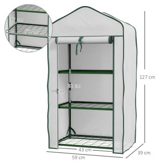 Outsunny Mini Garden Greenhouse με κάλυμμα PE, 3 ράφια και ρολό, 59...