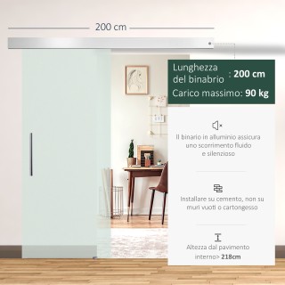 Συρόμενη πόρτα HomCom από σατέν σκληρυμένο γυαλί με αθόρυβη διαδρομ...