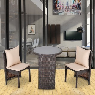 Τραπεζάκι σαλονιού Outsunny και 2 καρέκλες εξωτερικού χώρου σε καφέ...