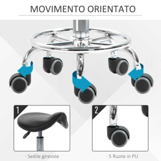 HOMCOM Σκαμπό ρυθμιζόμενο σε ύψος με 5 ρόδες και κάθισμα με εργονομ...