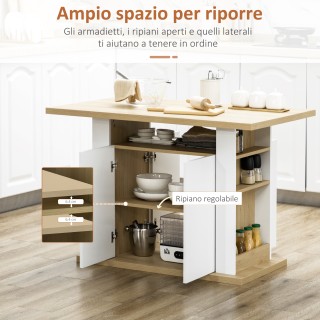 HOMCOM Kitchen Island για 4-6 άτομα με ντουλάπια και ανοιχτά ράφια,...