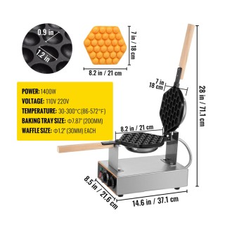 Βαφλιέρα από Ανοξείδωτο Ατσάλι 1400 W VEVOR SC-X30JDZJ0000001V2 Βαφλιέρα από Ανοξείδωτο Ατσάλι 1400 W VEVOR SC-X30JDZJ0000001V2