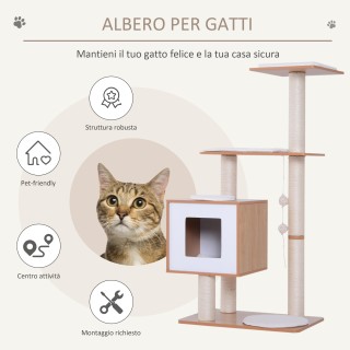 PawHut Cat Tree σε Sisal με ρείθρο, πλατφόρμες και παιχνίδια, 60x40...