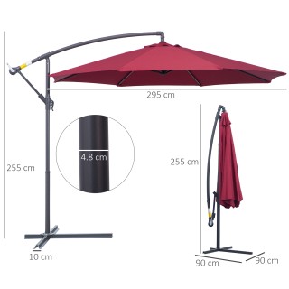 Outsunny Decentralized Metal Parasol, Bordeaux, Φ3x2,6m 01-0584