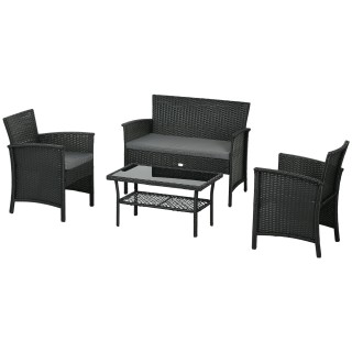 PE Rattan Outdoor Lounge με καναπέ, 2 πολυθρόνες με μαξιλάρια και γ...