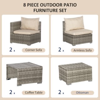 Outsunny PE Rattan Garden Lounge 8 τεμαχίων με πολυθρόνες, τραπέζια... Outsunny PE Rattan Garden Lounge 8 τεμαχίων με πολυθρόνες, τραπέζια...