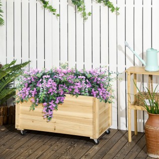 Outsunny Garden Planter με τρύπα αποστράγγισης και ρόδες, σε ξύλο ε...