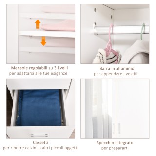 HOMCOM Μοντέρνα Ντουλάπα με 2 Πόρτες Ντουλάπα - Λευκή 831-426 HOMCOM Μοντέρνα Ντουλάπα με 2 Πόρτες Ντουλάπα - Λευκή 831-426