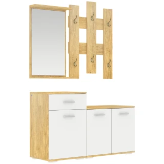 HOMCOM 3 in 1 Hallway Set with Wall-Mounted Hanger, Mirror and...