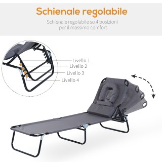 Πτυσσόμενη ξαπλώστρα Outsunny Relax με γκρι μαξιλάρι προσκέφαλου 84...