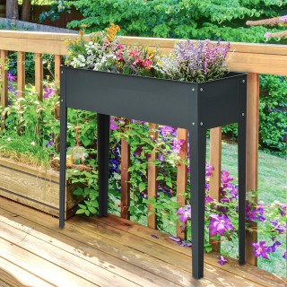 Outsunny Raised Outdoor Metal Plant with 3 Drinage Trops, 100x30x80...