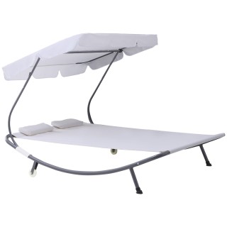 Outsunny Ξαπλώστρα διπλής ξαπλώστρας με ρυθμιζόμενη οροφή, κρέμα 84...