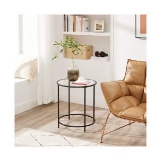 Βοηθητικό Μεταλλικό Στρογγυλό Τραπεζάκι με Γυάλινη Επιφάνεια 50 x 5...